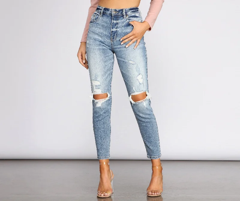 Fashionable Men's JeansKittenAlarm - Tobi Super High Waist Destructed Mom Jeans