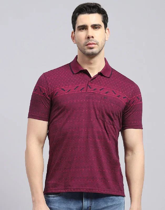 Men's Shirts with Mandarin CollarsMen Maroon Printed Polo Collar Half Sleeve T-Shirt Men's Shirts with Mandarin CollarsMen Maroon Printed Polo Collar Half Sleeve T-Shirt
