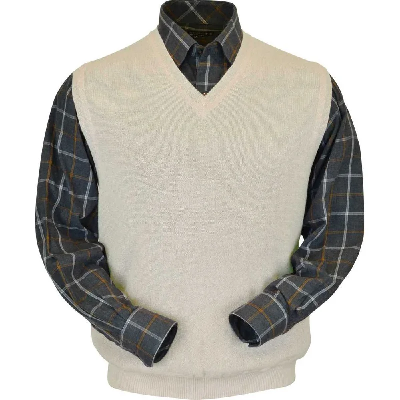 Men's Sweaters with Stand-Up CollarsBaby Alpaca 'Links Stitch' V-Neck Sweater Vest in White Vanilla by Peru Unlimited