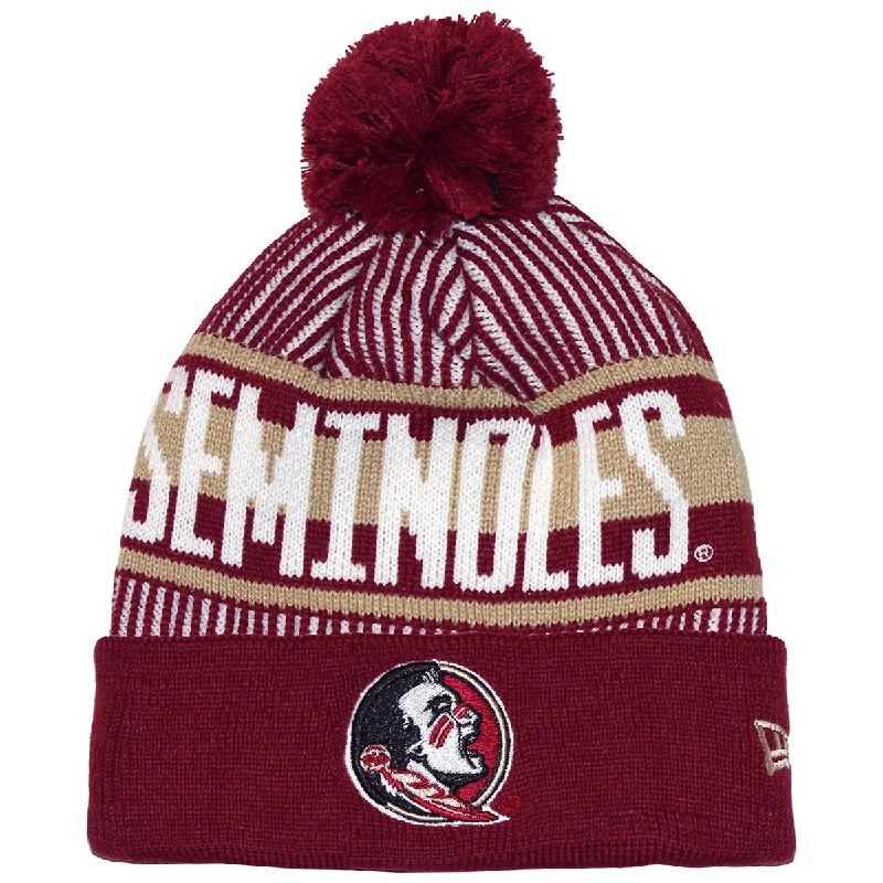 Warm Winter BeaniesNew Era Seminole Logo/Seminoles Pom Knit Cap - Garnet/Gold