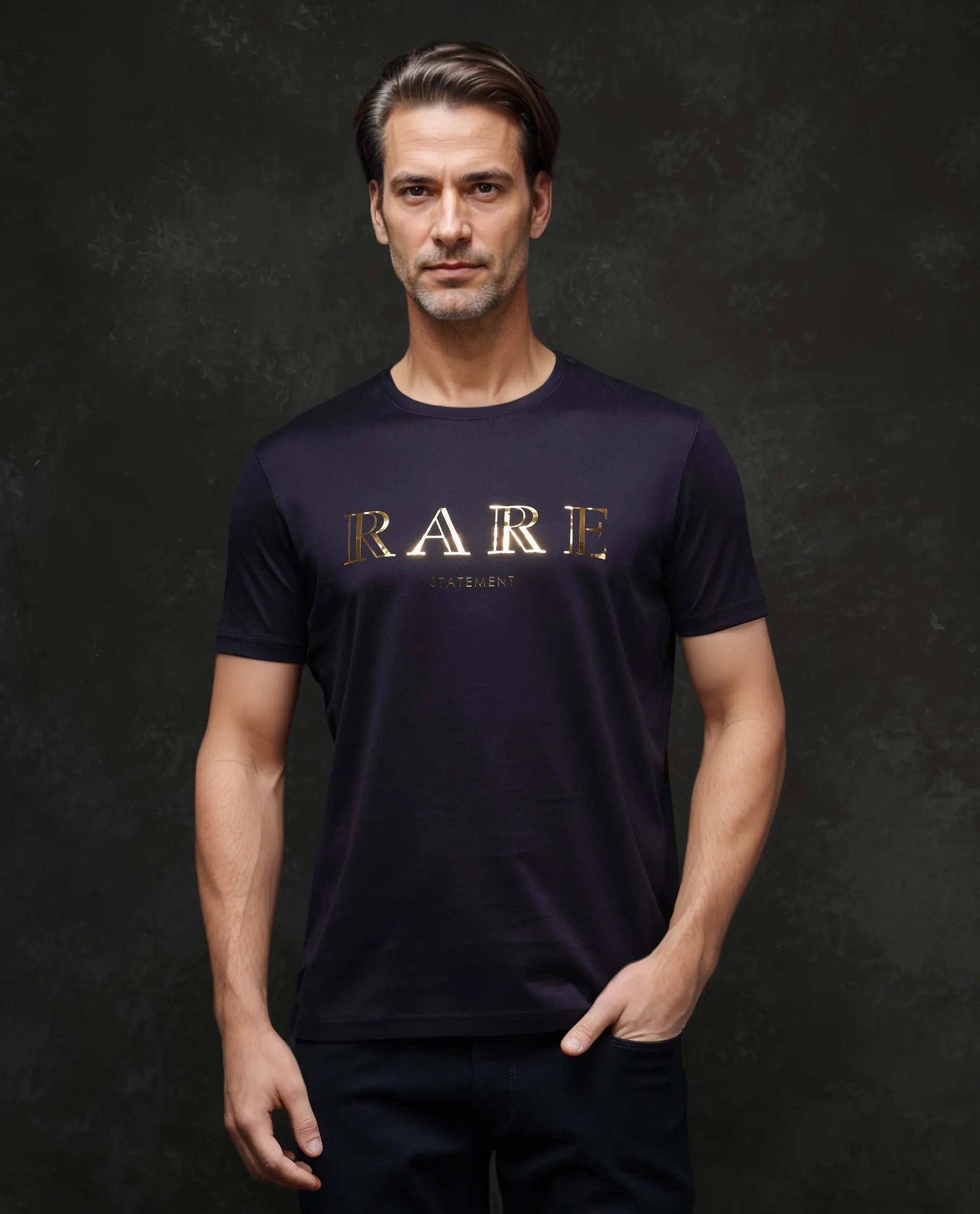 Striped Men's TopsRare Rabbit Men's Echon-1 Navy Cotton Fabric Short Sleeve Crew Neck Graphic Print T-Shirt Striped Men's TopsRare Rabbit Men's Echon-1 Navy Cotton Fabric Short Sleeve Crew Neck Graphic Print T-Shirt