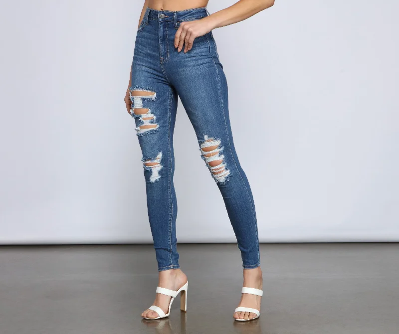 Everyday Casual Men's JeansKittenAlarm - Classic High Rise Super Skinny Destructed Jeans Everyday Casual Men's JeansKittenAlarm - Classic High Rise Super Skinny Destructed Jeans