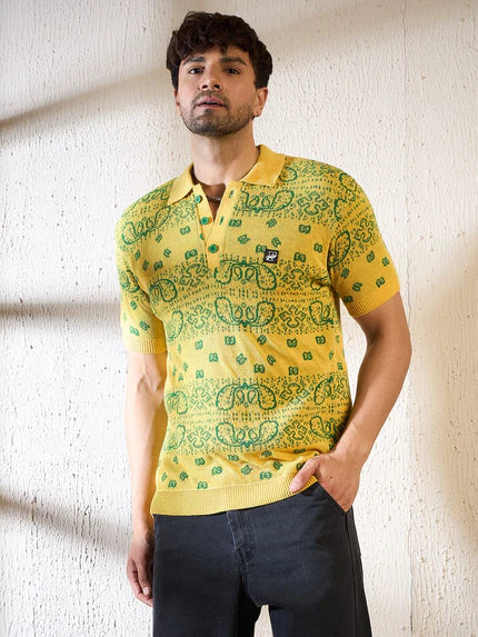 Men's Shirts with Embellished HemlinesLemon Paisley Knitted Polo T-shirt