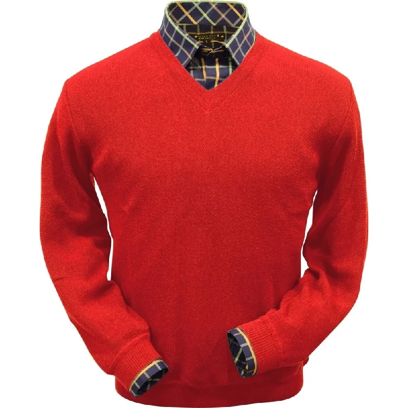 Men's Sweaters with Drawstring WaistbandsBaby Alpaca 'Links Stitch' V-Neck Sweater in Bright Red by Peru Unlimited Men's Sweaters with Drawstring WaistbandsBaby Alpaca 'Links Stitch' V-Neck Sweater in Bright Red by Peru Unlimited