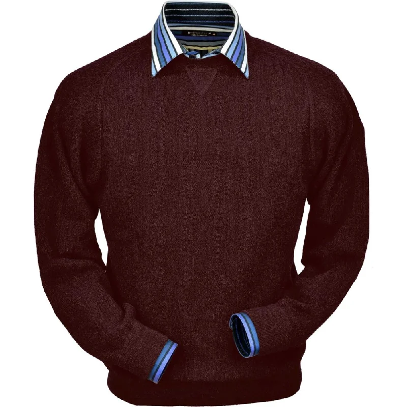Trendy Men's Oversized SweatersBaby Alpaca 'Links Stitch' Sweatshirt-Style Crew Neck Sweater in Wine Heather by Peru Unlimited Trendy Men's Oversized SweatersBaby Alpaca 'Links Stitch' Sweatshirt-Style Crew Neck Sweater in Wine Heather by Peru Unlimited