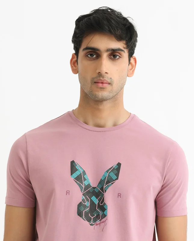 Men's Shirts with Embellished CollarsRare Rabbit Men's Martel Dusky Pink Crew Neck Graphic Printed Logo Half Sleeves Slim Fit T-Shirt Men's Shirts with Embellished CollarsRare Rabbit Men's Martel Dusky Pink Crew Neck Graphic Printed Logo Half Sleeves Slim Fit T-Shirt