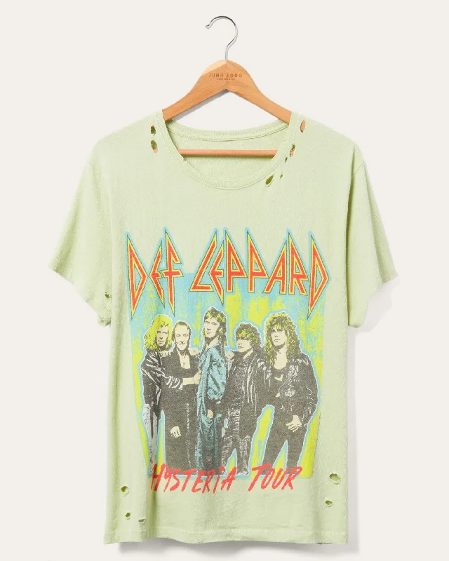 Men's Shirts with Surplice HemlinesDef Leppard Hysteria Tour Vintage Destroy Tee