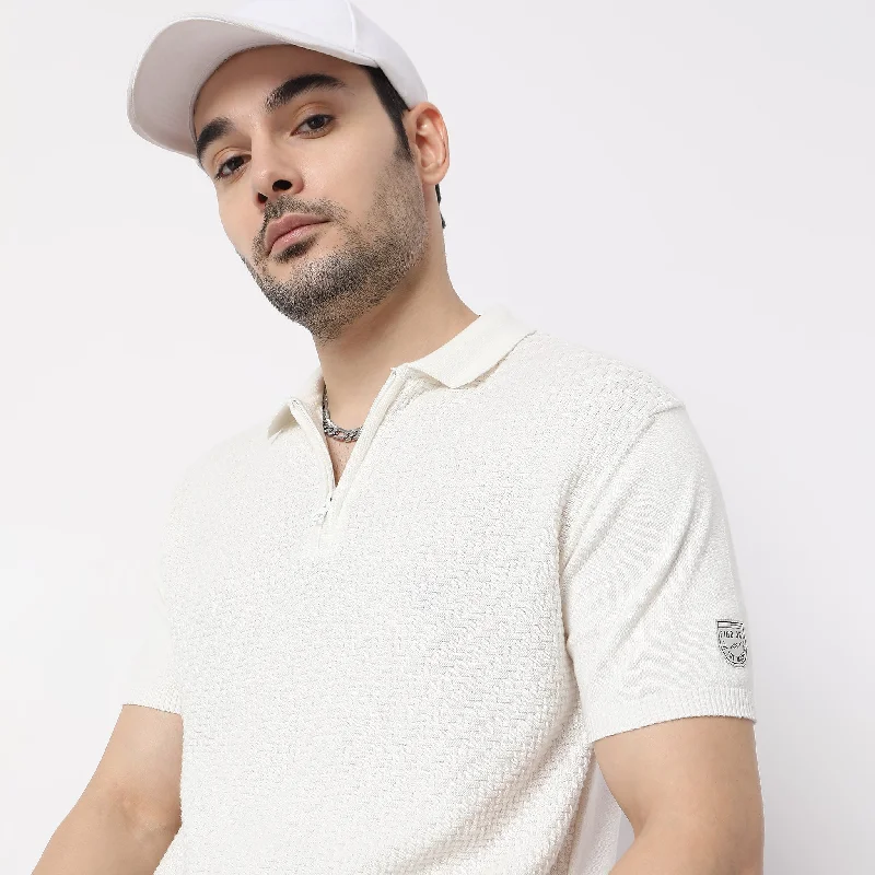 Men's Shirts with Pin CollarsStructured Modern Nerd Hand Knit Jersey Polo T-Shirt