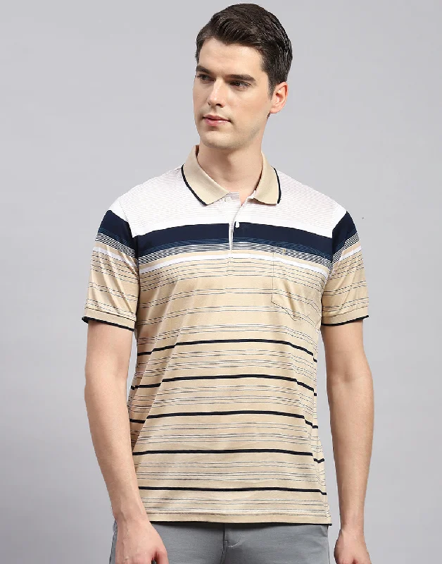 Comfortable Men's Polo ShirtsMen Camel Brown Stripe Polo Collar Half Sleeve T-Shirt Comfortable Men's Polo ShirtsMen Camel Brown Stripe Polo Collar Half Sleeve T-Shirt