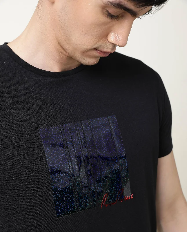 Men's Performance Shirts for SportsRare Rabbit Spal Primary Black Crew Neck Graphic Printed Half Sleeves Slim Fit T-Shirt Men's Performance Shirts for SportsRare Rabbit Spal Primary Black Crew Neck Graphic Printed Half Sleeves Slim Fit T-Shirt