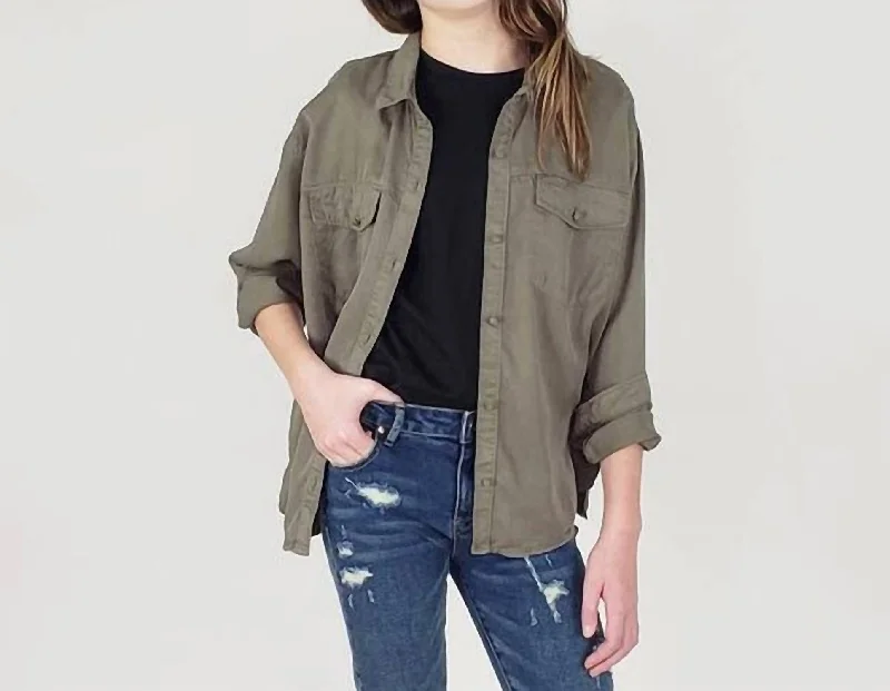 Men's Checkered Shirts for a Retro FeelGirl's Button Down Shirt In Olive