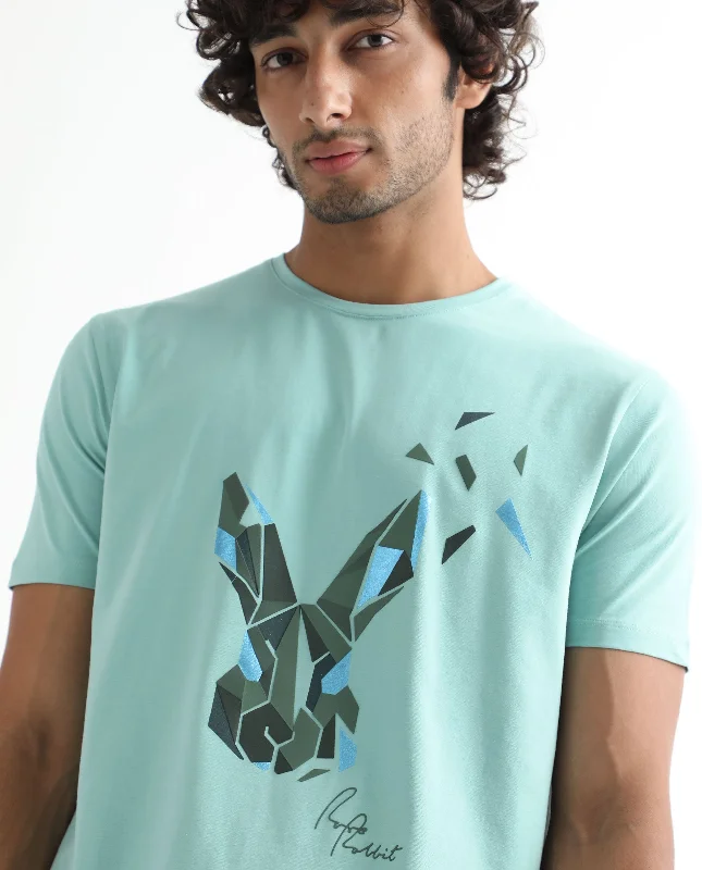 Men's Shirts with Pocket SquaresRare Rabbit Men's Della Green Crew Neck Flock Print Branding Half Sleeves Regular Fit T-Shirt Men's Shirts with Pocket SquaresRare Rabbit Men's Della Green Crew Neck Flock Print Branding Half Sleeves Regular Fit T-Shirt