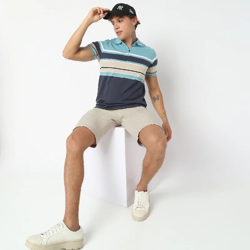 Men's Shirts with Pocket SquaresWeekend Polo™ - Exclusive Jacquard Stripes Pattern Zip Neck Regular Fit Polo T-Shirt Men's Shirts with Pocket SquaresWeekend Polo™ - Exclusive Jacquard Stripes Pattern Zip Neck Regular Fit Polo T-Shirt
