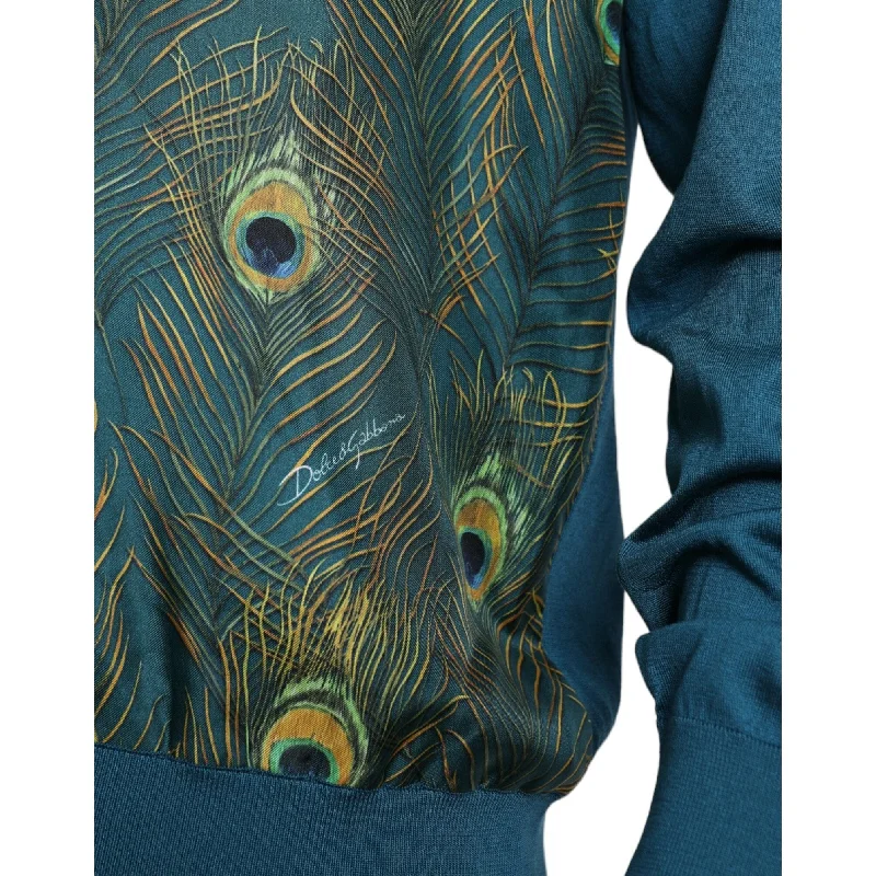 Men's Sweaters with Straight-Cut ShapesDolce & Gabbana Silk V-Neck Peacock Feather Men's Sweater Men's Sweaters with Straight-Cut ShapesDolce & Gabbana Silk V-Neck Peacock Feather Men's Sweater
