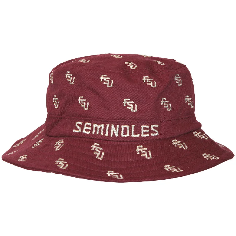 Beach Sun HatsZephyr Stacked FSU All Over Design Bucket Cap - Garnet