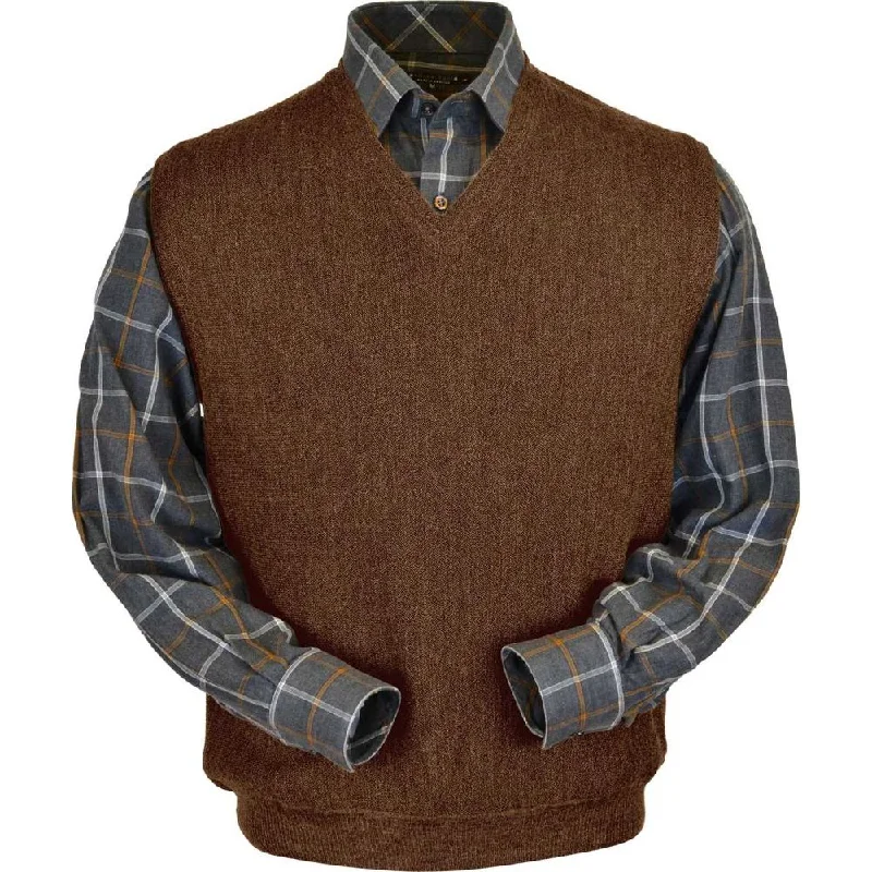 Men's Sweaters with Button CuffsBaby Alpaca 'Links Stitch' V-Neck Sweater Vest in Khaki Heather by Peru Unlimited