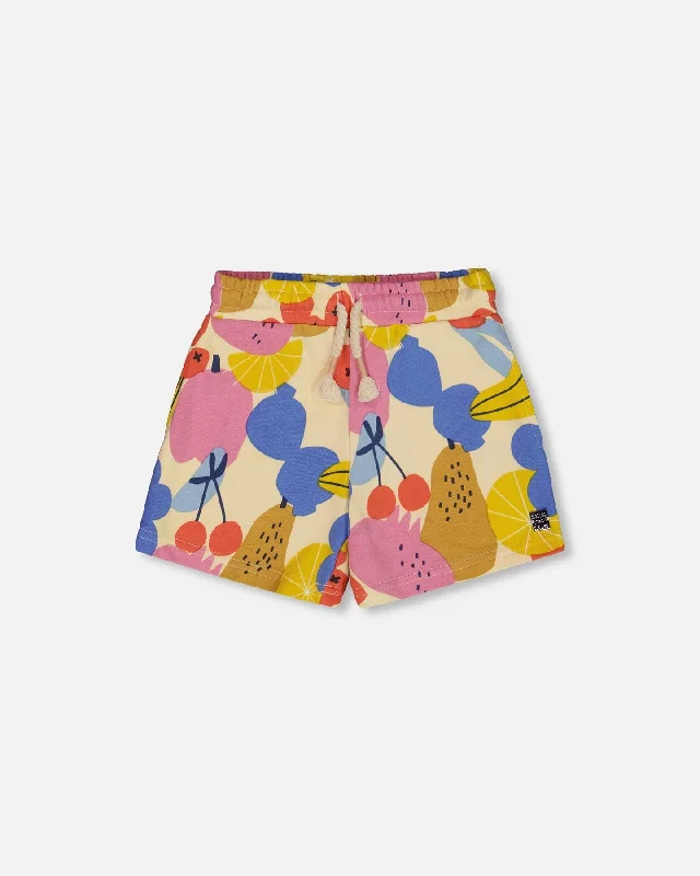 Outdoor Adventure Men's Short PantsPrinted French Terry Short Fruits On Yellow Background