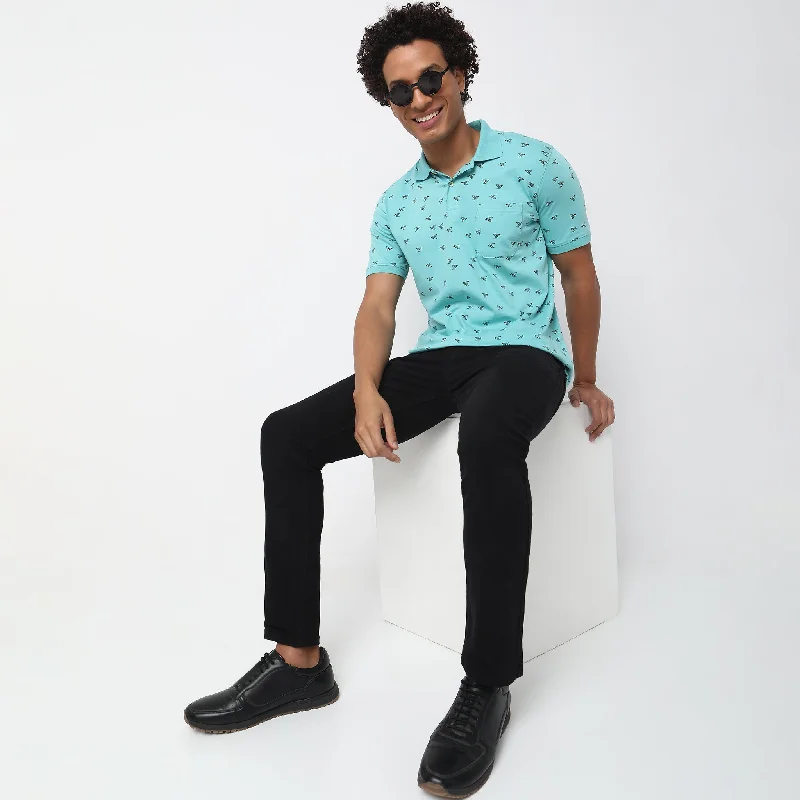 Men's Shirts with Hidden PocketsRegular Fit Printed Polo T-Shirt