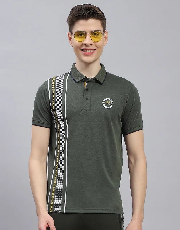 Elegant Men's Dress ShirtsMen Olive Solid Polo Collar Half Sleeve T-Shirt