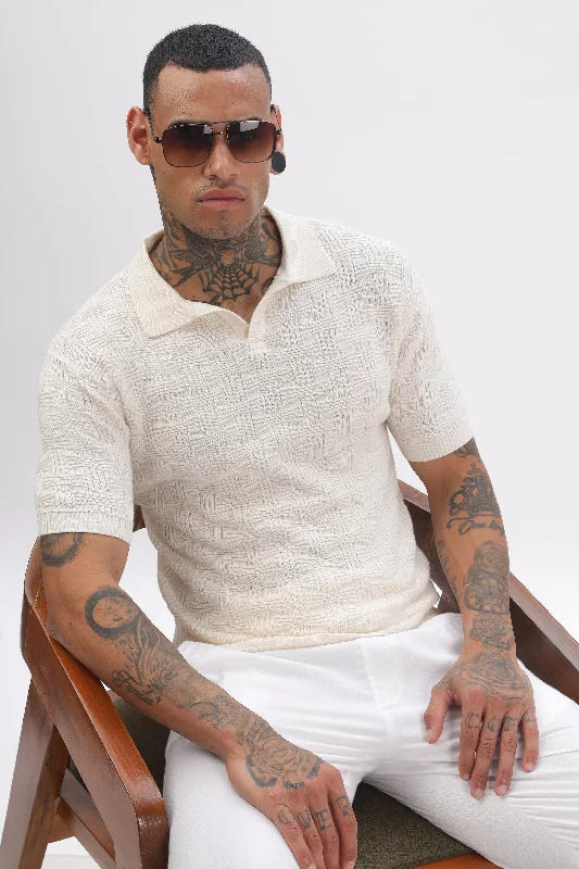Durable Men's Work ShirtsUrban Grid Polo Cream T-shirt