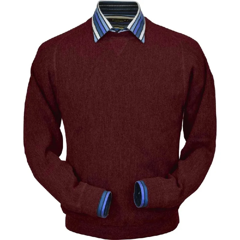 Men's Sweaters with Button CuffsBaby Alpaca 'Links Stitch' Sweatshirt-Style Crew Neck Sweater in Dark Burgundy by Peru Unlimited Men's Sweaters with Button CuffsBaby Alpaca 'Links Stitch' Sweatshirt-Style Crew Neck Sweater in Dark Burgundy by Peru Unlimited