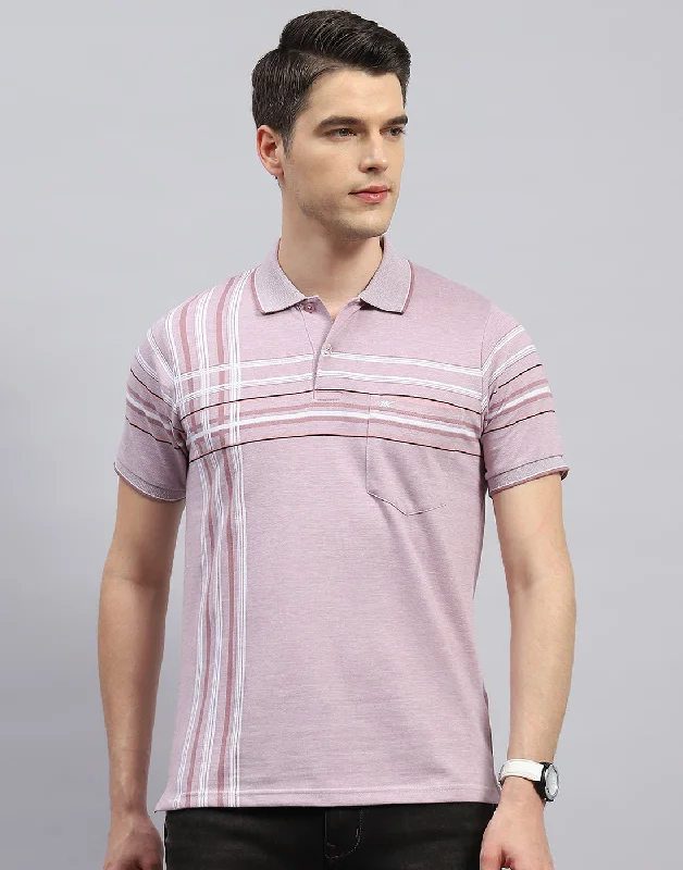 Men's Shirts with Embellished SleevesMen Peach Stripe Polo Collar Half Sleeve T-Shirt Men's Shirts with Embellished SleevesMen Peach Stripe Polo Collar Half Sleeve T-Shirt