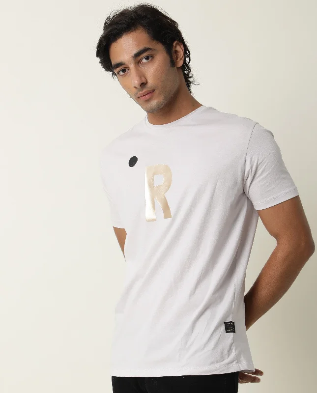 Men's Shirts with Asymmetrical HemlinesRare Rabbit Men's Marion Grey Crew Neck Logo Printed Half Sleeves Slim Fit T-Shirt Men's Shirts with Asymmetrical HemlinesRare Rabbit Men's Marion Grey Crew Neck Logo Printed Half Sleeves Slim Fit T-Shirt