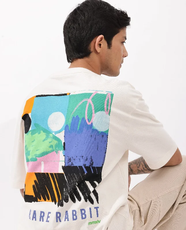 Men's Shirts with Elastic WaistbandsRare Rabbit Articale Men's Oren Off White Cotton Polyester Fabric Crew Neck Oversized Fit Graphic Print T-Shirt Men's Shirts with Elastic WaistbandsRare Rabbit Articale Men's Oren Off White Cotton Polyester Fabric Crew Neck Oversized Fit Graphic Print T-Shirt