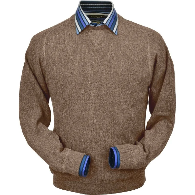 Men's Sweaters with Set-In SleevesBaby Alpaca 'Links Stitch' Sweatshirt-Style Crew Neck Sweater in Taupe Heather by Peru Unlimited