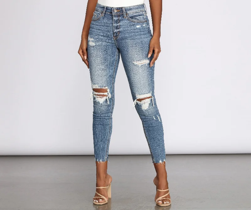 Men's Jeans with Stretch FabricKittenAlarm - Clara High Rise Distressed Skinny Jeans