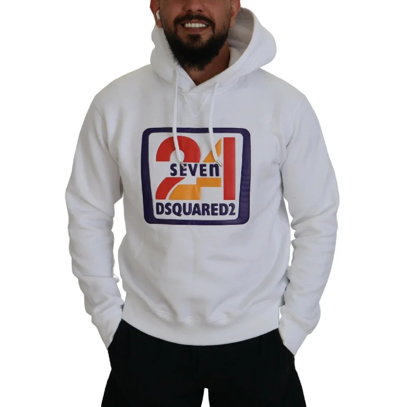 Men's Sweaters with Raglan SleevesDsquared² White Cotton Hooded Printed Men Pullover Men's Sweater (Pre-Owned) Men's Sweaters with Raglan SleevesDsquared² White Cotton Hooded Printed Men Pullover Men's Sweater (Pre-Owned)