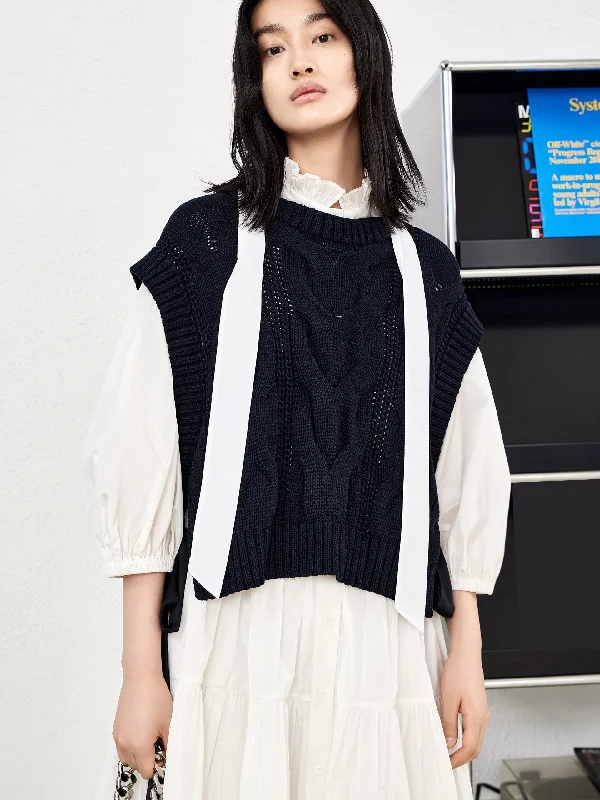 Men's Sweaters in Neutral ColorsOpenwork Tied Sleeveless Knit Top