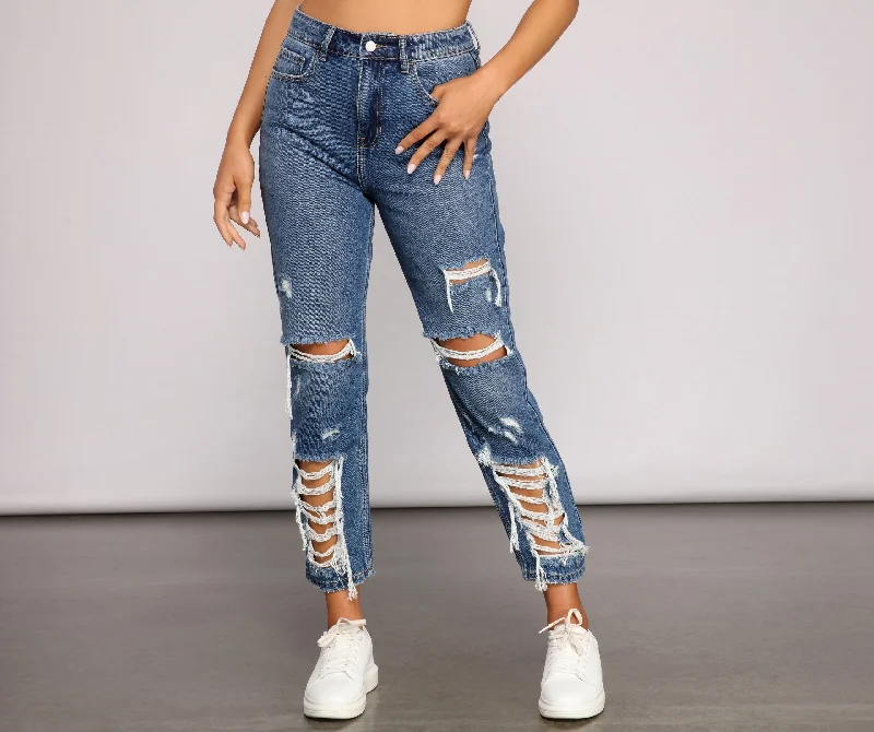 XL Men's JeansKittenAlarm - Classic Destructed Straight-Leg Jeans