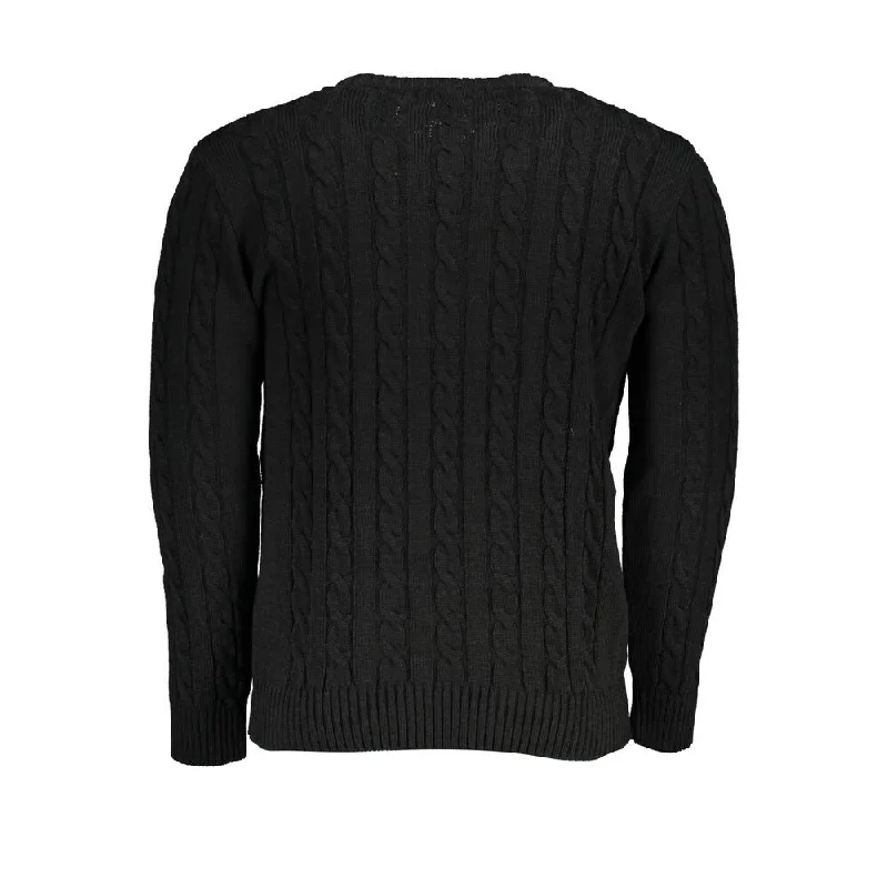 Men's Sweaters with Tapered ShapesU.S. Grand Polo Black Fabric Men's Sweater