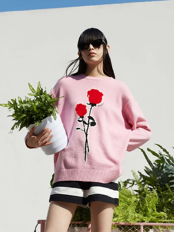 Men's Sweaters with Contrast TrimRose Embroidered Wool Sweater