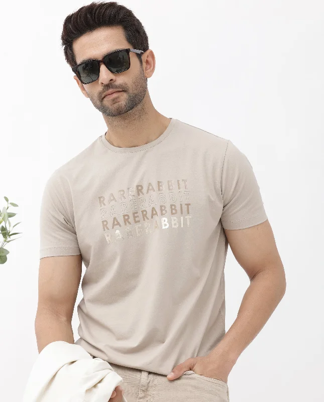Men's Shirts with UV ProtectionRare Rabbit Men's Callum Beige Cotton Lycra Fabric Half Sleeves Graphic Statement Print T-Shirt Men's Shirts with UV ProtectionRare Rabbit Men's Callum Beige Cotton Lycra Fabric Half Sleeves Graphic Statement Print T-Shirt