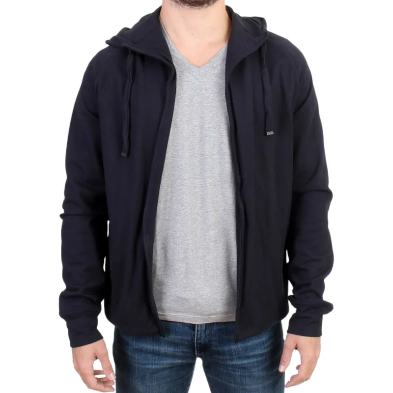 Men's Sweaters with Relaxed FitsCostume National Elegant Blue Hooded Cotton Men's Sweater