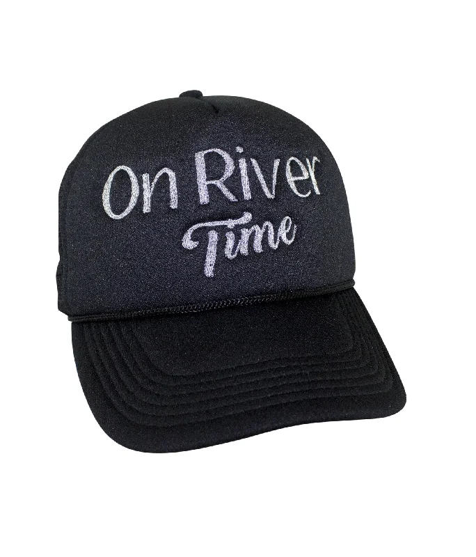Female Straw Hats"On River Time" Foam Trucker Novelty Hat