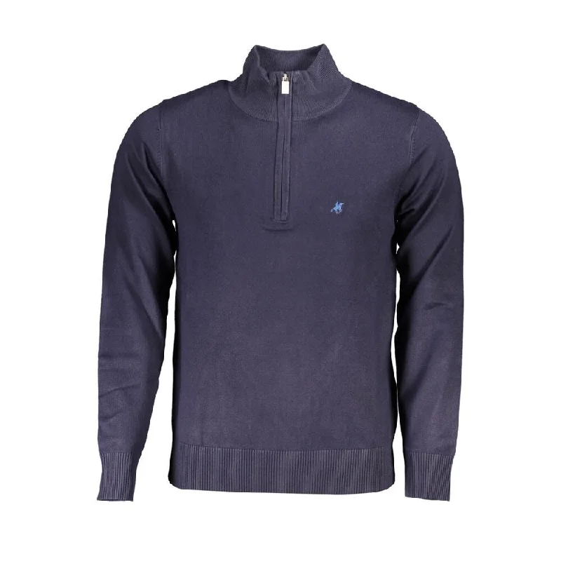 Men's Sweaters with High-Low HemlinesU.S. Grand Polo Chic Half-Zip Sweater with Elegant Men's Embroidery