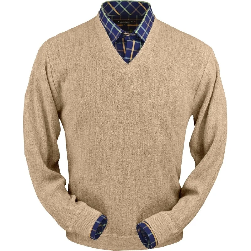 Warm Men's Hooded SweatersBaby Alpaca 'Links Stitch' V-Neck Sweater in Beige Heather by Peru Unlimited Warm Men's Hooded SweatersBaby Alpaca 'Links Stitch' V-Neck Sweater in Beige Heather by Peru Unlimited