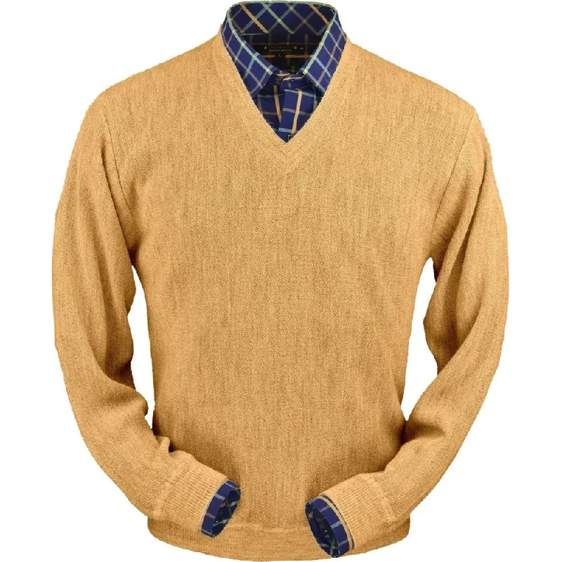 Men's Sweaters with SequinsBaby Alpaca 'Links Stitch' V-Neck Sweater in Melon Heather by Peru Unlimited Men's Sweaters with SequinsBaby Alpaca 'Links Stitch' V-Neck Sweater in Melon Heather by Peru Unlimited