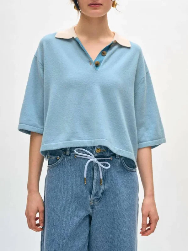 Men's Shirts with Floral PrintsCashmere Cropped Polo Shirt In Slate Blue