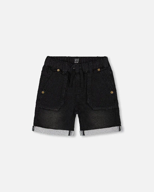 Men's Summer-Ready Linen and Cotton ShortsFrench Terry Denim Short Black Jeans