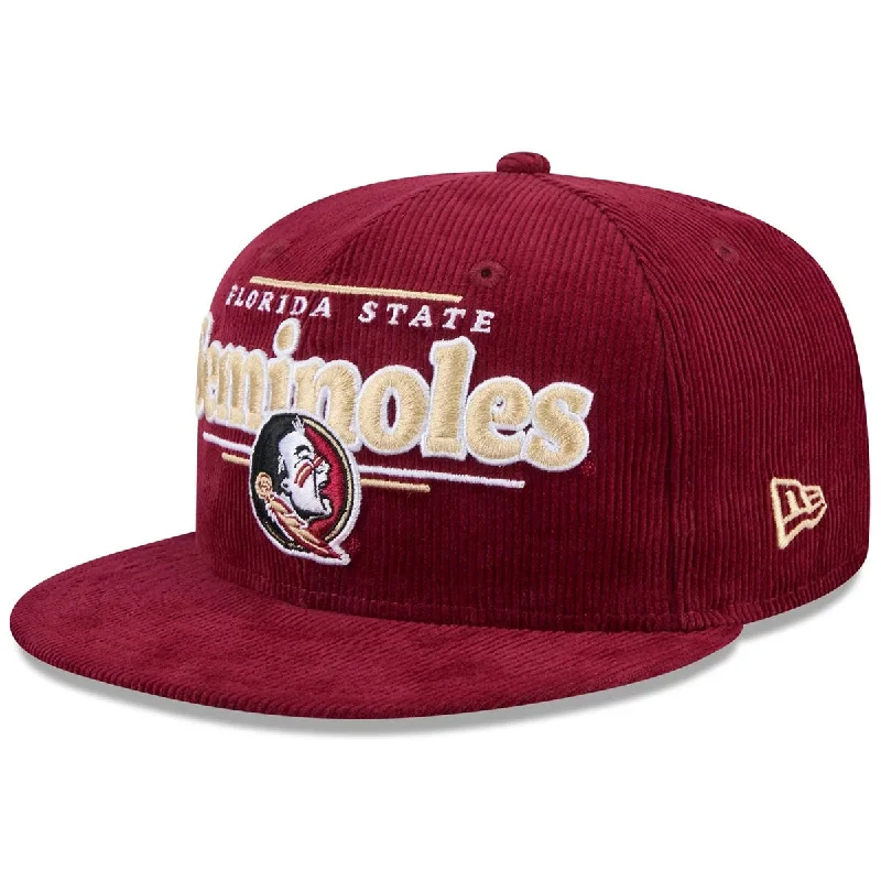Adjustable Sun HatsNew Era Florida State Seminoles/Seminole Logo 950 Adjustable Flat Bill Corduroy Cap - Garnet