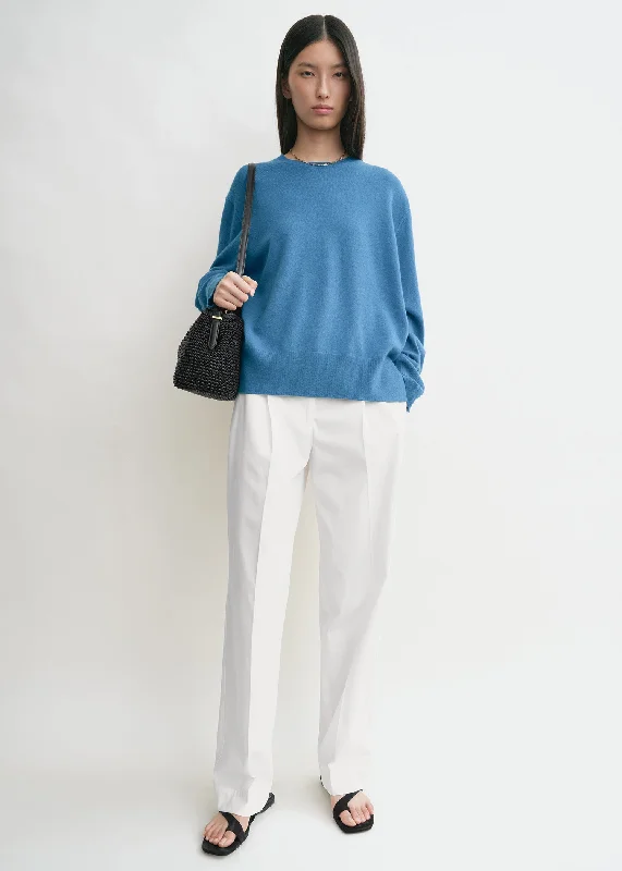 Men's Sweaters with Herringbone PatternsCrew-neck cashmere knit azure