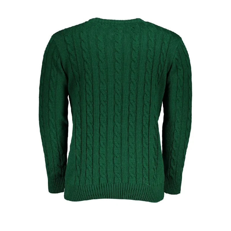 Men's Sweaters with Fold-Over CuffsU.S. Grand Polo Green Fabric Men's Sweater