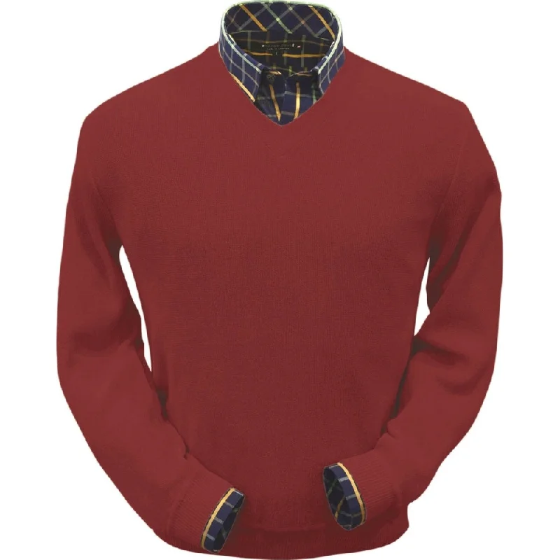 Men's Sweaters with Tapered ShapesBaby Alpaca 'Links Stitch' V-Neck Sweater in Rust by Peru Unlimited Men's Sweaters with Tapered ShapesBaby Alpaca 'Links Stitch' V-Neck Sweater in Rust by Peru Unlimited