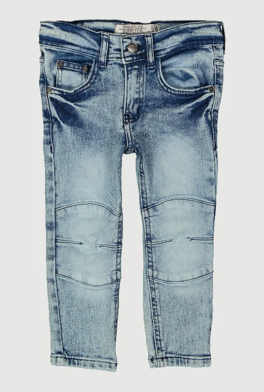 Leather Patch Embellished Men's JeansToddler Boys Mineral Wash Moto Jeans