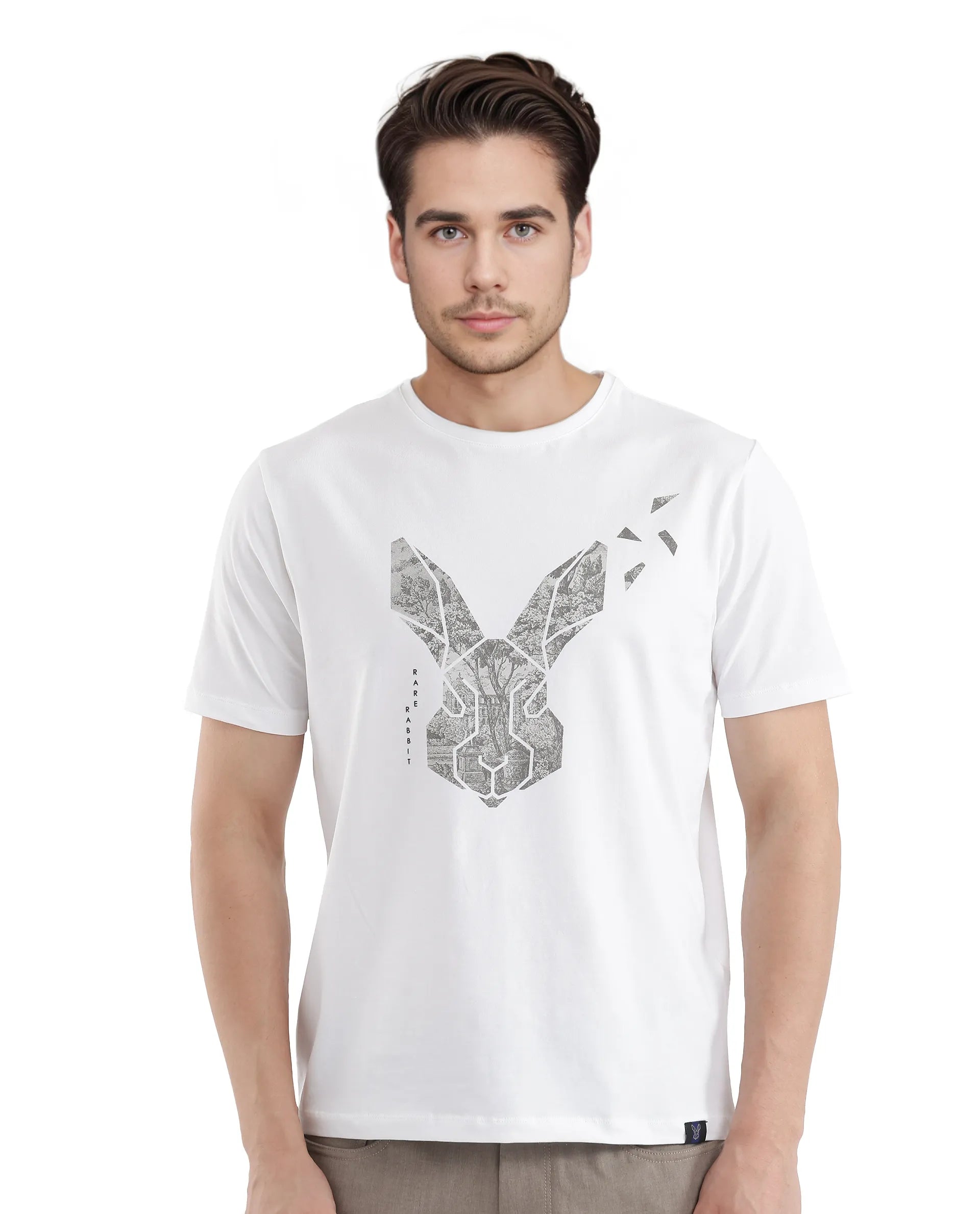 Men's Shirts with Tab CollarsRare Rabbit Men's Arbor-1 White Cotton Lycra Fabric Short Sleeve Crew Neck Graphic Print T-Shirt Men's Shirts with Tab CollarsRare Rabbit Men's Arbor-1 White Cotton Lycra Fabric Short Sleeve Crew Neck Graphic Print T-Shirt