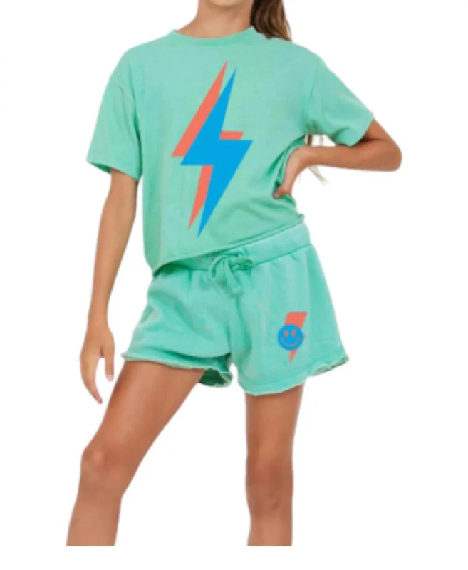 Workout-Ready Men's Active ShortsBurnout Lightning Smiley Short In Green